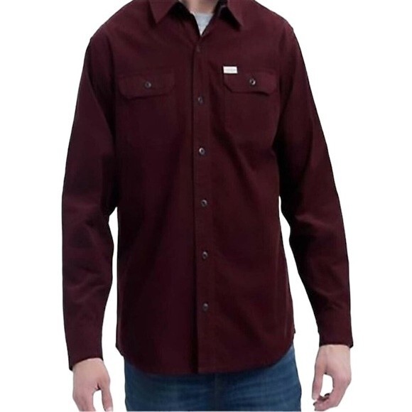 Eddie Bauer Maroon Cross Cut Corduroy Cotton Button Up Shirt Front Flap Pocket - Picture 1 of 16